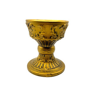 Pedestal Candle Holder Made in Japan Vintage Gold Painted Ceramic Pillar Votive
